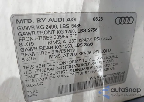 2023 Audi Q5 Prestige 45 z USA, uszkodzony, nr VIN WA1FAAFY1P2168538